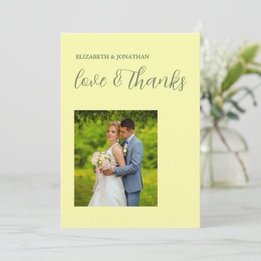 Butter Yellow en Sage Minimalist Wedding Bedankkaart (Staand voorkant)