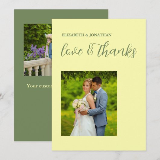 Butter Yellow en Sage Minimalist Wedding Bedankkaart (Voorkant / Achterkant)