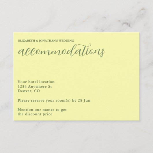 Butter Yellow en Sage Minimalist Wedding Informatiekaartje (Voorkant)