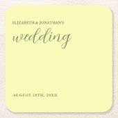 Butter Yellow en Sage Minimalist Wedding Kartonnen Onderzetters (Voorkant)