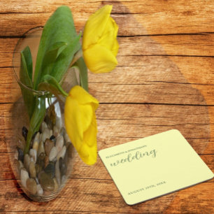 Butter Yellow en Sage Minimalist Wedding Kartonnen Onderzetters