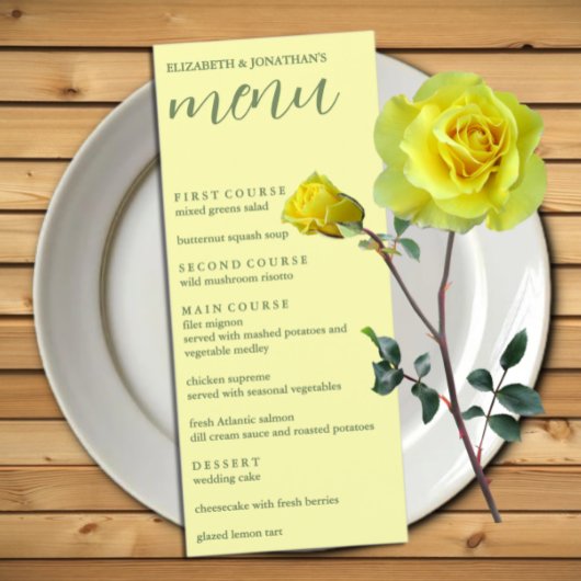 Butter Yellow en Sage Minimalist Wedding Menu
