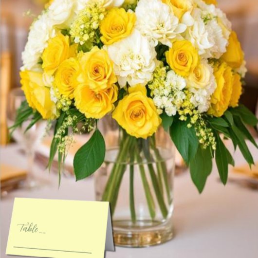 Butter Yellow en Sage Minimalist Wedding Plaatskaartje