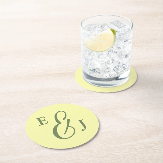Butter Yellow en Sage Minimalist Wedding Ronde Kartonnen Onderzetter (Insitu)