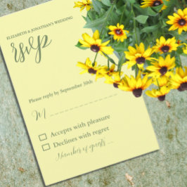 Butter Yellow en Sage Minimalist Wedding RSVP Kaartje