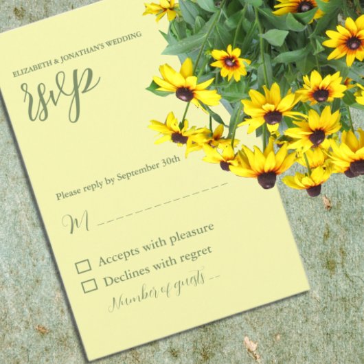 Butter Yellow en Sage Minimalist Wedding RSVP Kaartje