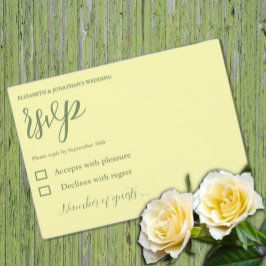 Butter Yellow en Sage Minimalist Wedding RSVP Kaartje