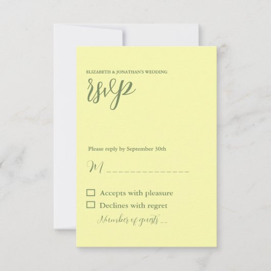Butter Yellow en Sage Minimalist Wedding RSVP Kaartje (Voorkant)