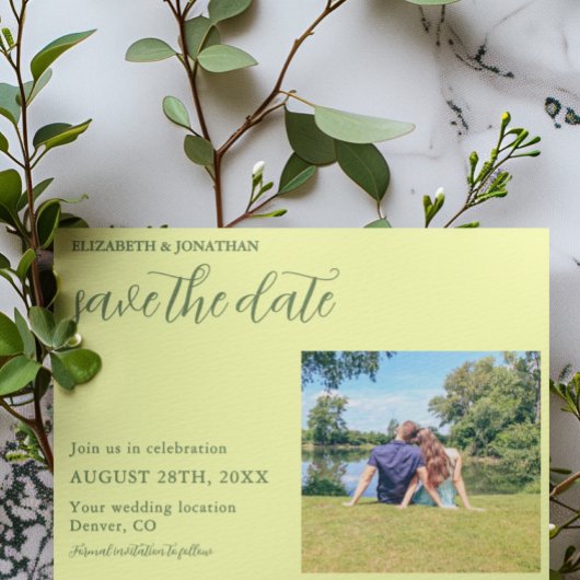 Butter Yellow en Sage Minimalist Wedding Save The Date