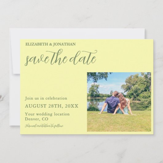 Butter Yellow en Sage Minimalist Wedding Save The Date (Voorkant)