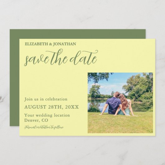 Butter Yellow en Sage Minimalist Wedding Save The Date (Voorkant / Achterkant)