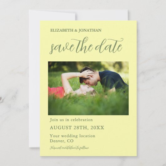 Butter Yellow en Sage Minimalist Wedding Save The Date (Voorkant)