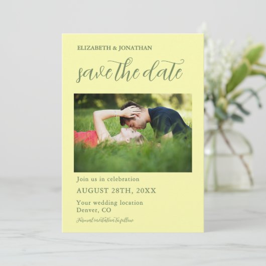 Butter Yellow en Sage Minimalist Wedding Save The Date (Staand voorkant)