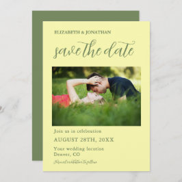 Butter Yellow en Sage Minimalist Wedding Save The Date