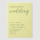 Butter Yellow en Sage Minimalist Wedding Vellum Uitnodigingen (Voorkant)