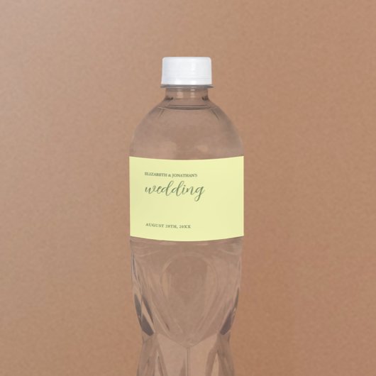 Butter Yellow en Sage Minimalist Wedding Waterfles Etiket