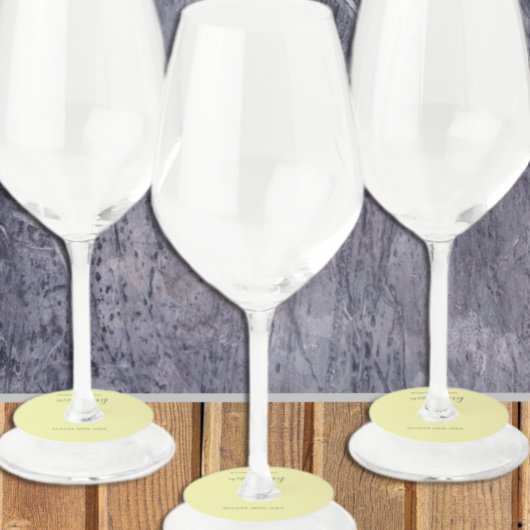 Butter Yellow en Sage Minimalist Wedding Wijnglaslabel
