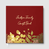 Butter Yellow, Gold & Deep Red Floral Christmas Gastenboek (Voorkant)