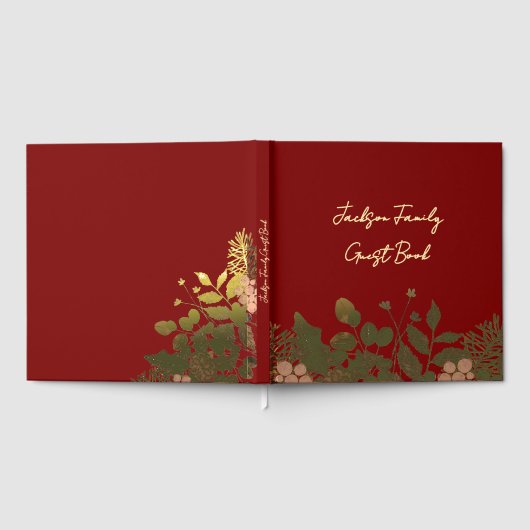 Butter Yellow, Gold & Deep Red Floral Christmas Gastenboek (Volledig)