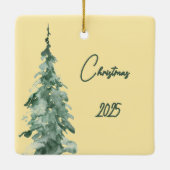 Butter yellow & Green Watercolor Christmas Tree Keramisch Ornament (Achterkant)