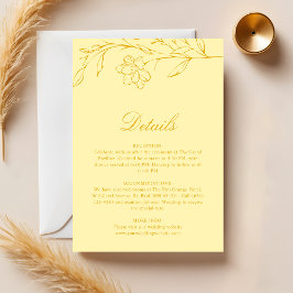 Butter Yellow Modern Floral Wedding Details Informatiekaartje