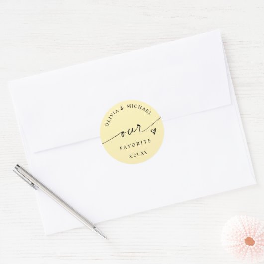 Butter Yellow Our Favorite Wedding Treat Bag Ronde Sticker (Envelop)