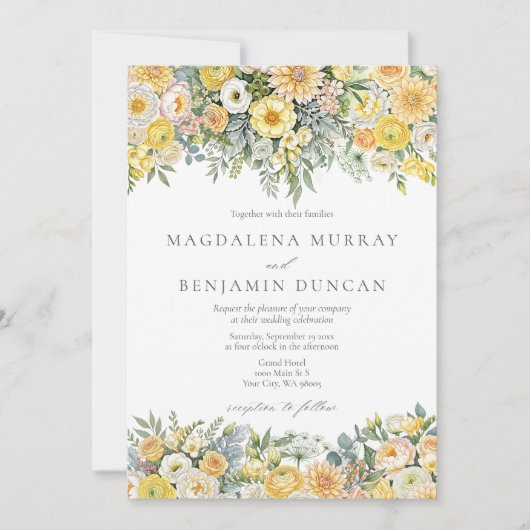 Butter Yellow Peach Sage Green Floral Wedding Kaart (Voorkant)