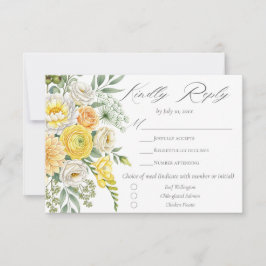 Butter Yellow Peach Sage Green Floral Wedding Meal RSVP Kaartje