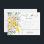 Butter Yellow Peach Sage Green Floral Wedding Meal RSVP Kaartje<br><div class="desc">This modern,  elegant watercolor floral design features a romantic and lush bouquet of roses,  peonies,  ranunculus,  dahlias,  freesia,  and more. The vibrant,  soft color palette includes butter yellow,  bright yellow,  ivory,  peach,  and rich sage green foliage. This watercolor design is perfect for a chic garden,  spring,  or summer wedding.</div>