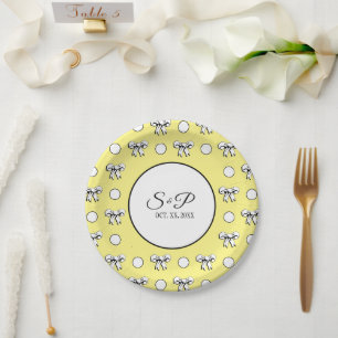 Butter Yellow Polka Dot White Bow gepersonaliseerd Papieren Bordje