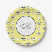 Butter Yellow Polka Dot White Bow gepersonaliseerd Papieren Bordje (Voorkant)