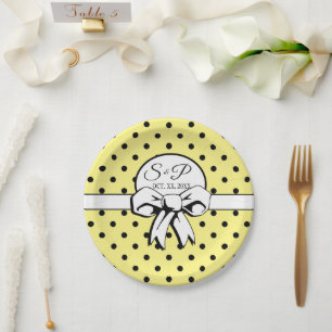 Butter Yellow Polka Dot White Bow gepersonaliseerd Papieren Bordje
