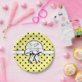Butter Yellow Polka Dot White Bow gepersonaliseerd Papieren Bordje (Feest)