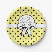 Butter Yellow Polka Dot White Bow gepersonaliseerd Papieren Bordje (Voorkant)