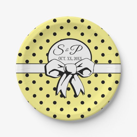 Butter Yellow Polka Dot White Bow gepersonaliseerd Papieren Bordje (Voorkant)