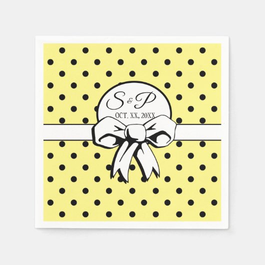 Butter Yellow Polka Dot White Bow gepersonaliseerd Servet (Voorkant)