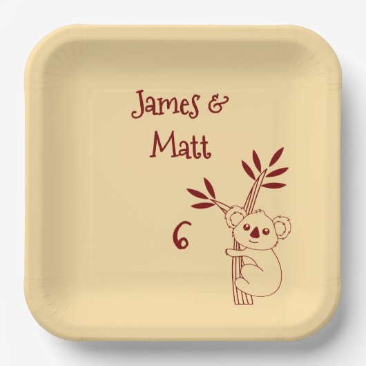 Butter Yellow & Red Australian Animals Birthday  Papieren Bordje (Voorkant)