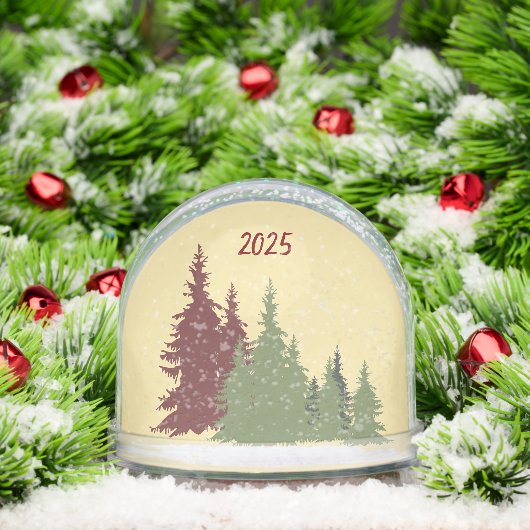 Butter Yellow Red & Green Pine Tree Christmas Sneeuwbol (Kerstmis)