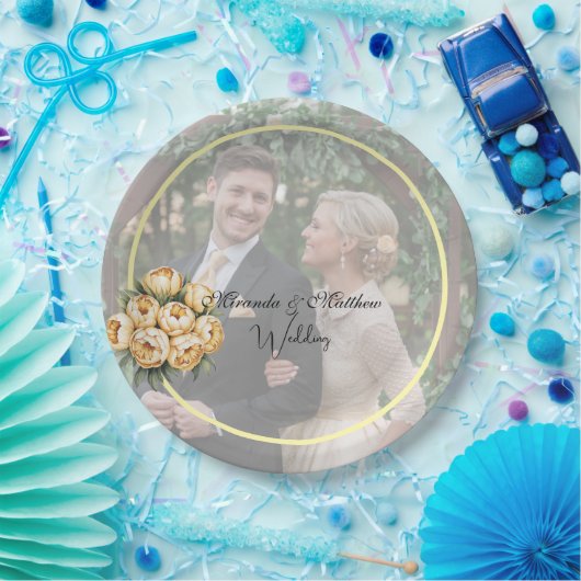 Butter-Yellow Rose Bouquet Trouwfoto Papieren Bordje (Feest)