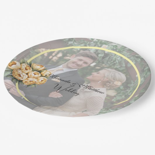 Butter-Yellow Rose Bouquet Trouwfoto Papieren Bordje (Gekanteld)