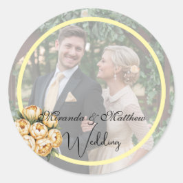 Butter-Yellow Rose Bouquet Trouwfoto Ronde Sticker