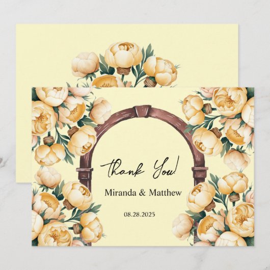 Butter-Yellow Rose Bouquet Wedding Bedankt Kaarten (Voorkant / Achterkant)