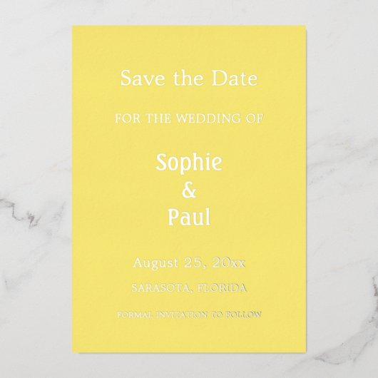Butter Yellow Save the Date Folie Uitnodiging (Voorkant)