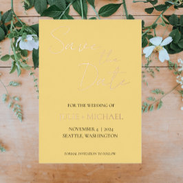 Butter Yellow Simple Wedding Sla de datum op Folie Uitnodiging