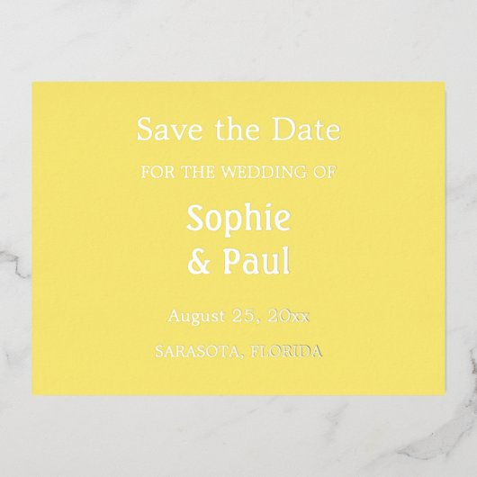 Butter Yellow Sla de datum op Folie Uitnodiging Briefkaart (Voorkant)