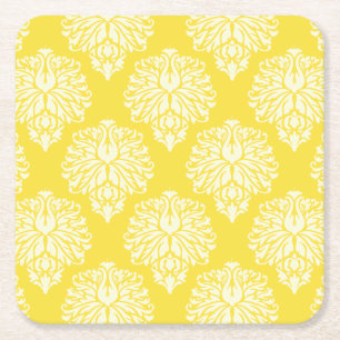 Butter Yellow Southern Cottage Damask Kartonnen Onderzetters