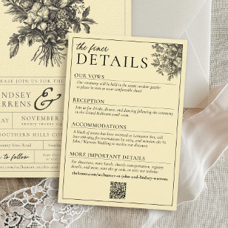 Butter Yellow Vintage Floral Wedding Details Informatiekaartje