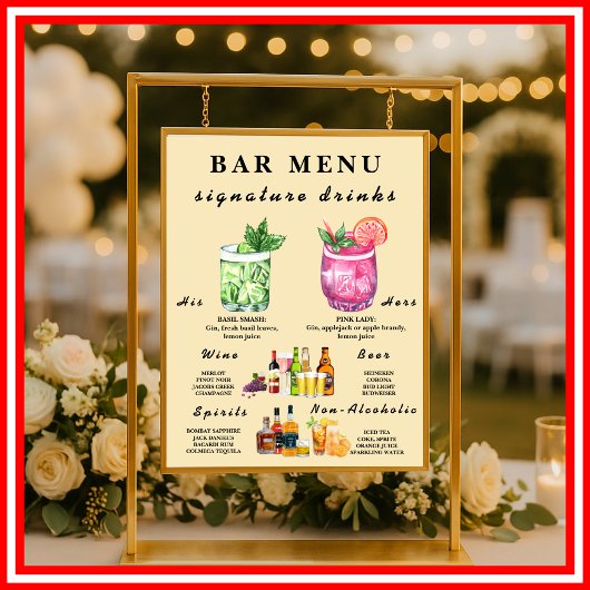 Butter Yellow Wedding Bar Menu Poster
