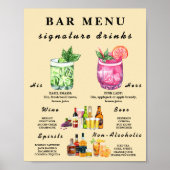 Butter Yellow Wedding Bar Menu Poster (Voorkant)
