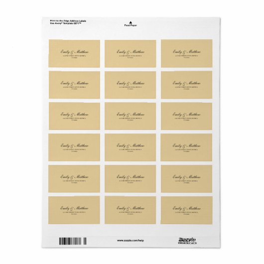 Butter Yellow Wedding Return Address Label (Full Sheet)